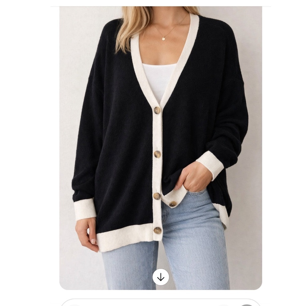 ATM Anthony Thomas Melillo Black and Cream Cashmere Cardigan